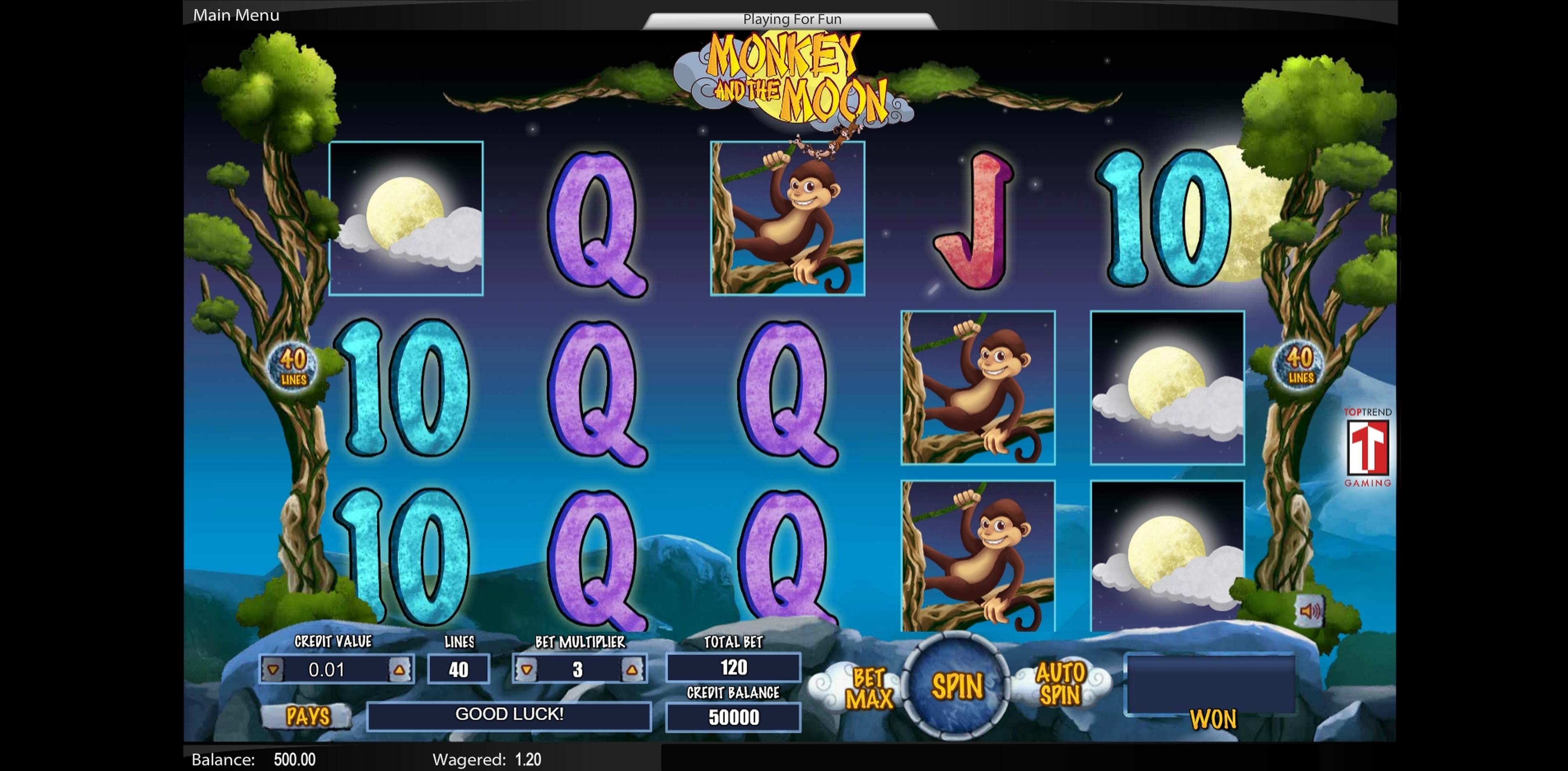 Reels in Monkey and the Moon Slot Game by Top Trend Gaming
